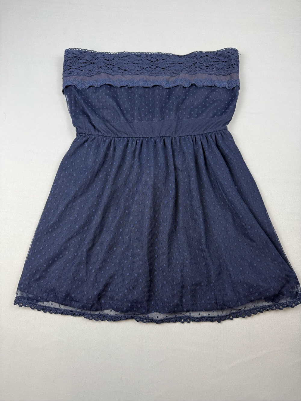 Blue Lace Strapless Babydoll Top XL Boho Fairy Grunge Sheer